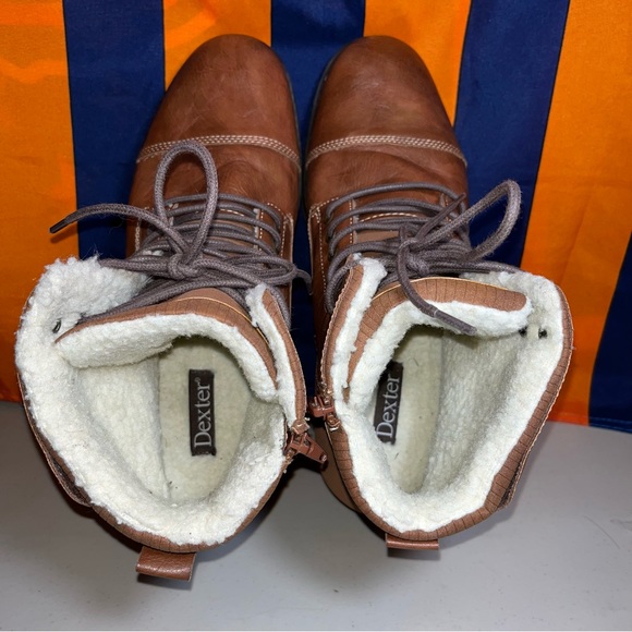 Dexter Brown Boots Men size 11.5 Cognac Fleece-Lined Liam Cap Toe 171852 faux - Picture 6 of 9